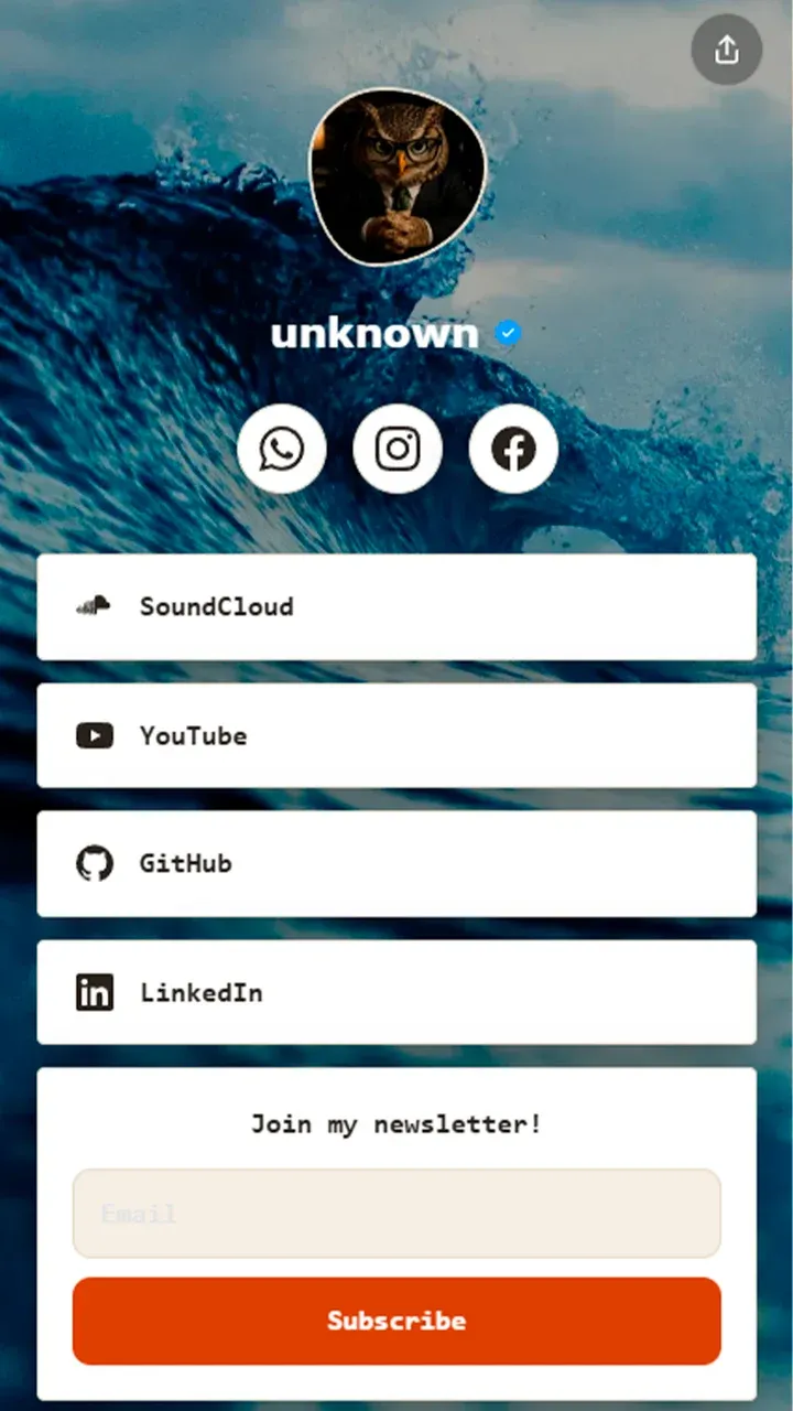 Real AuraBio page example — ocean background with newsletter form